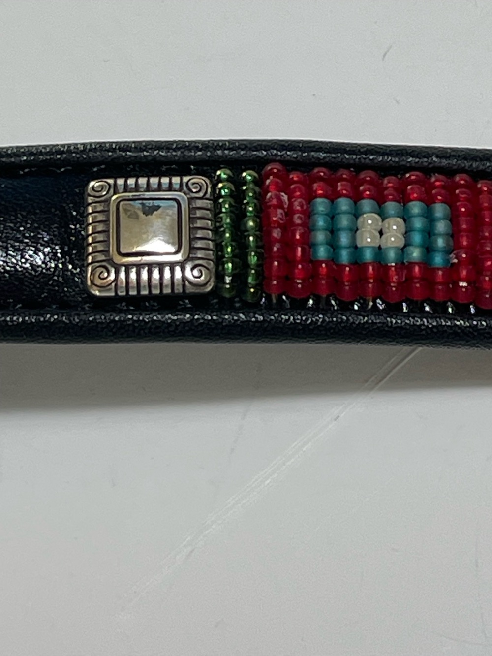 Brighton Black Leather Beaded Belt with Turquoise, Red & Silver Accents - Picture 6 of 13